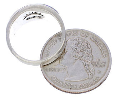 Genuine Sterling Silver Multicolor Inlay Ring Size 8-1/2 UX36123